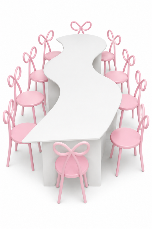 Pink Bow Chair & Wavy Kids Table Rental