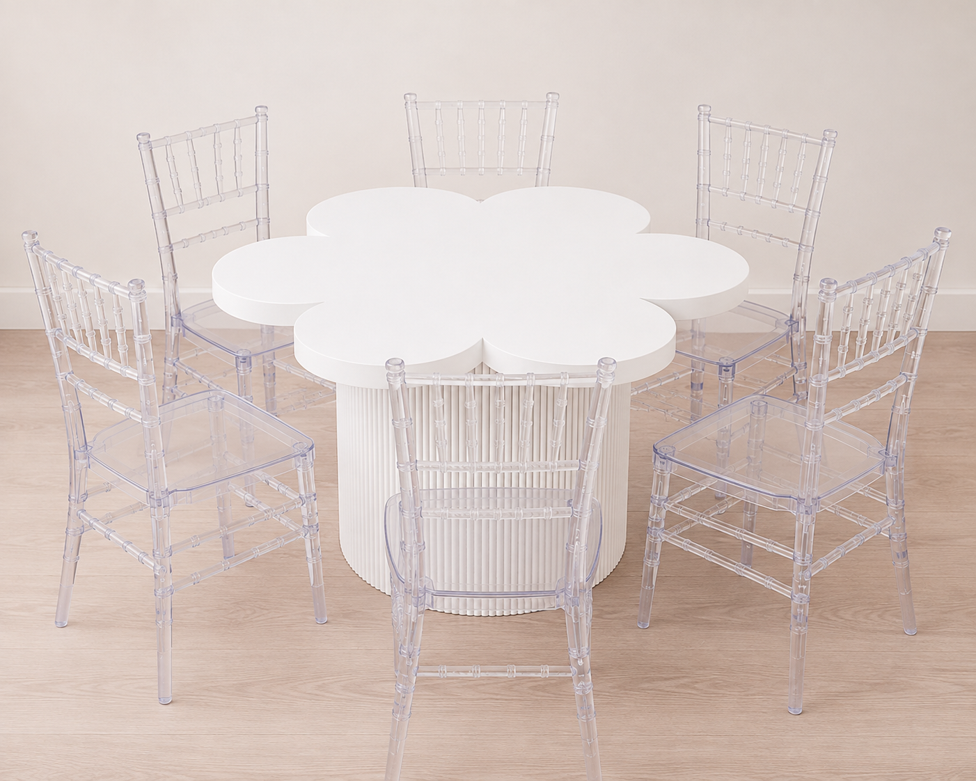 Flower Table and Clear Chairs