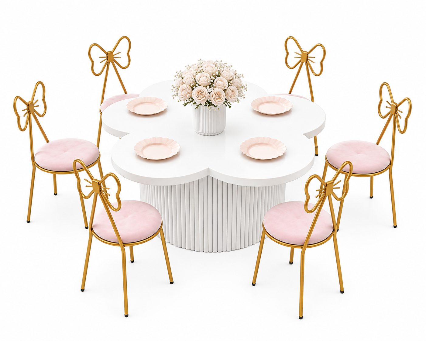 Daisy Table With Pink and Gold Chairs