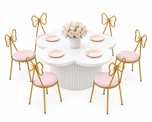 Daisy Table With Pink and Gold Chairs